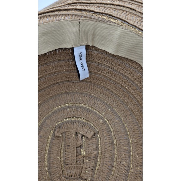 Nine West Sun Hat Women's One Size Straw Gold Wide Brim Floppy Beach Summer‎ - Picture 5 of 11